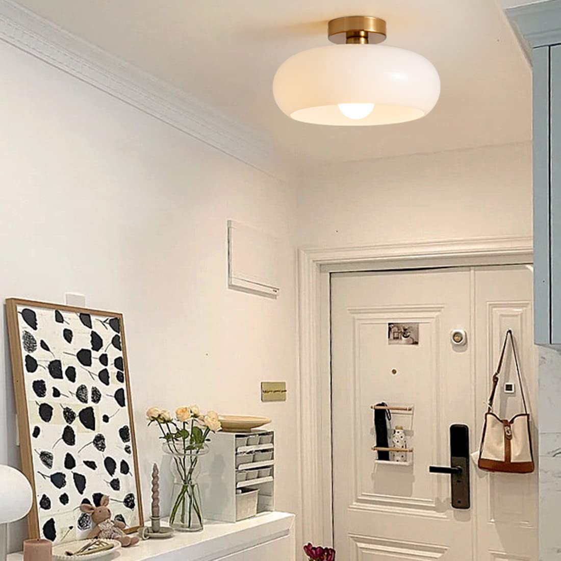 Nzmarket Vintage Round Frosted Glass Ceiling Light Fixture – Brass & Chrome