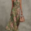 Haltova | Printed Halterneck Flowing Occasion Maxi Dress