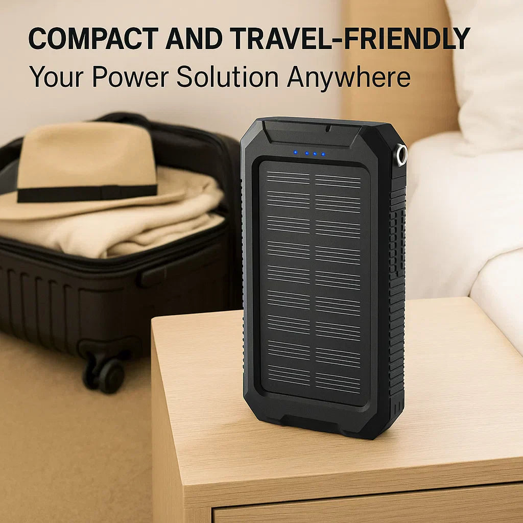 Solar External Power Bank – 20,000mAh, Waterproof & Portable USB Charger