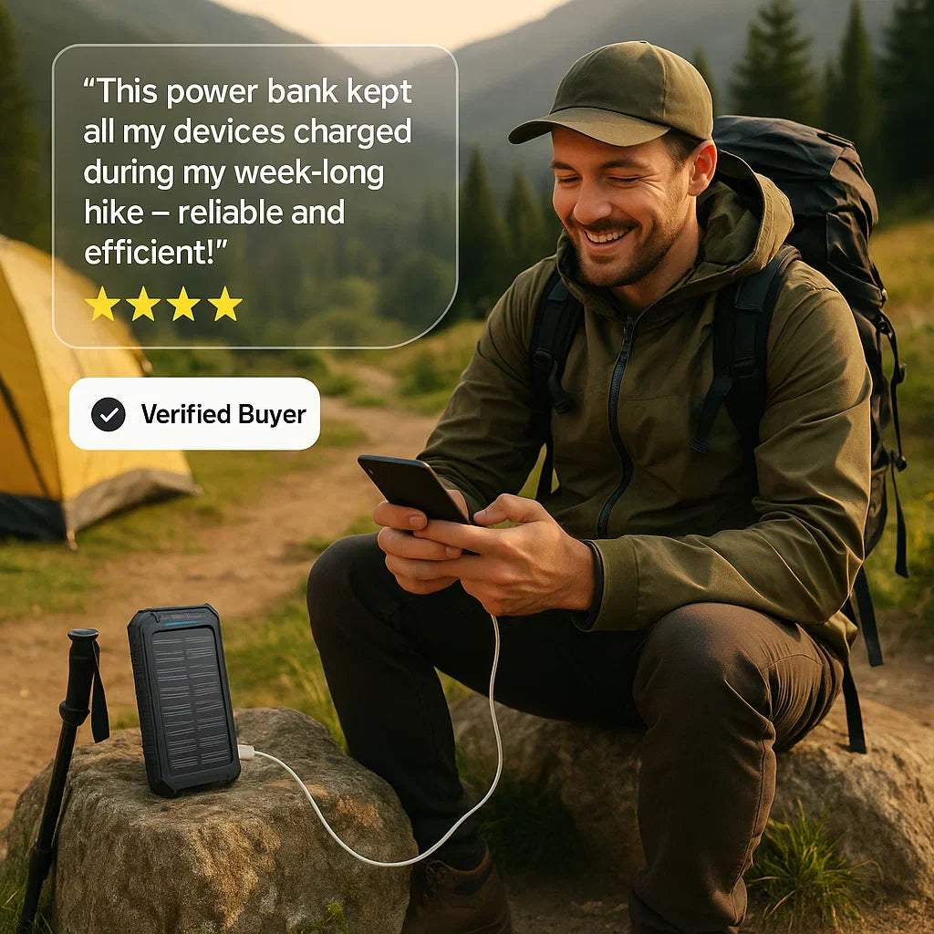 Solar External Power Bank – 20,000mAh, Waterproof & Portable USB Charger