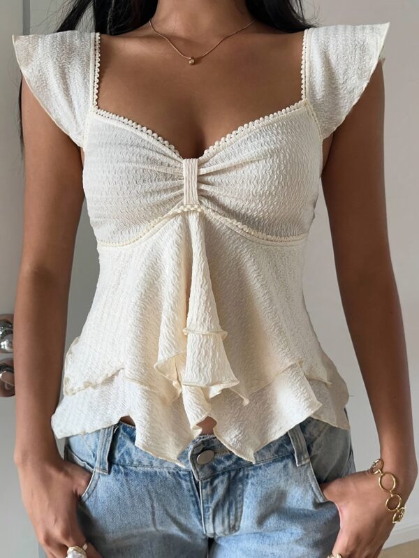 Nzmarket Lunora Y2K Sweetheart Neckline Ruffle-Hem T-Shirt