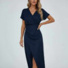 Wrapova | Wrap Draped Waist Split Hem Midi Dress
