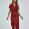 Wrapova | Wrap Draped Waist Split Hem Midi Dress