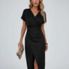 Wrapova | Wrap Draped Waist Split Hem Midi Dress