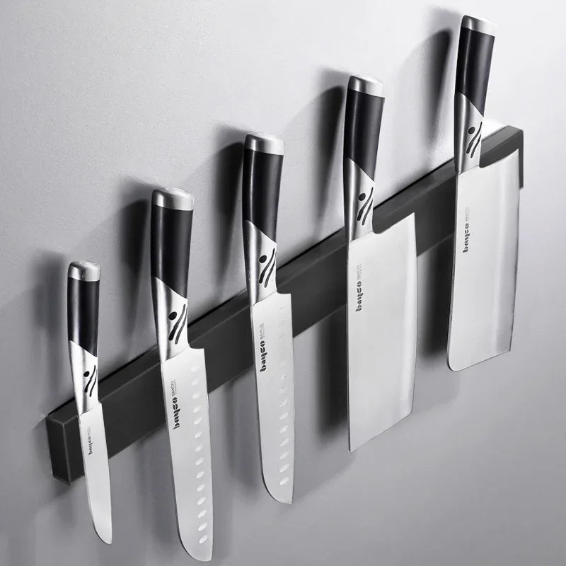 Nzmarket Magnetic Wall-Mount Knife Holder Strip – No-Drill, Wood Finish