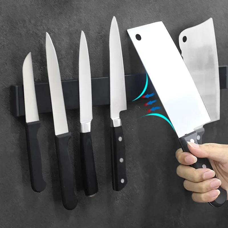 Nzmarket Magnetic Wall-Mount Knife Holder Strip – No-Drill, Wood Finish