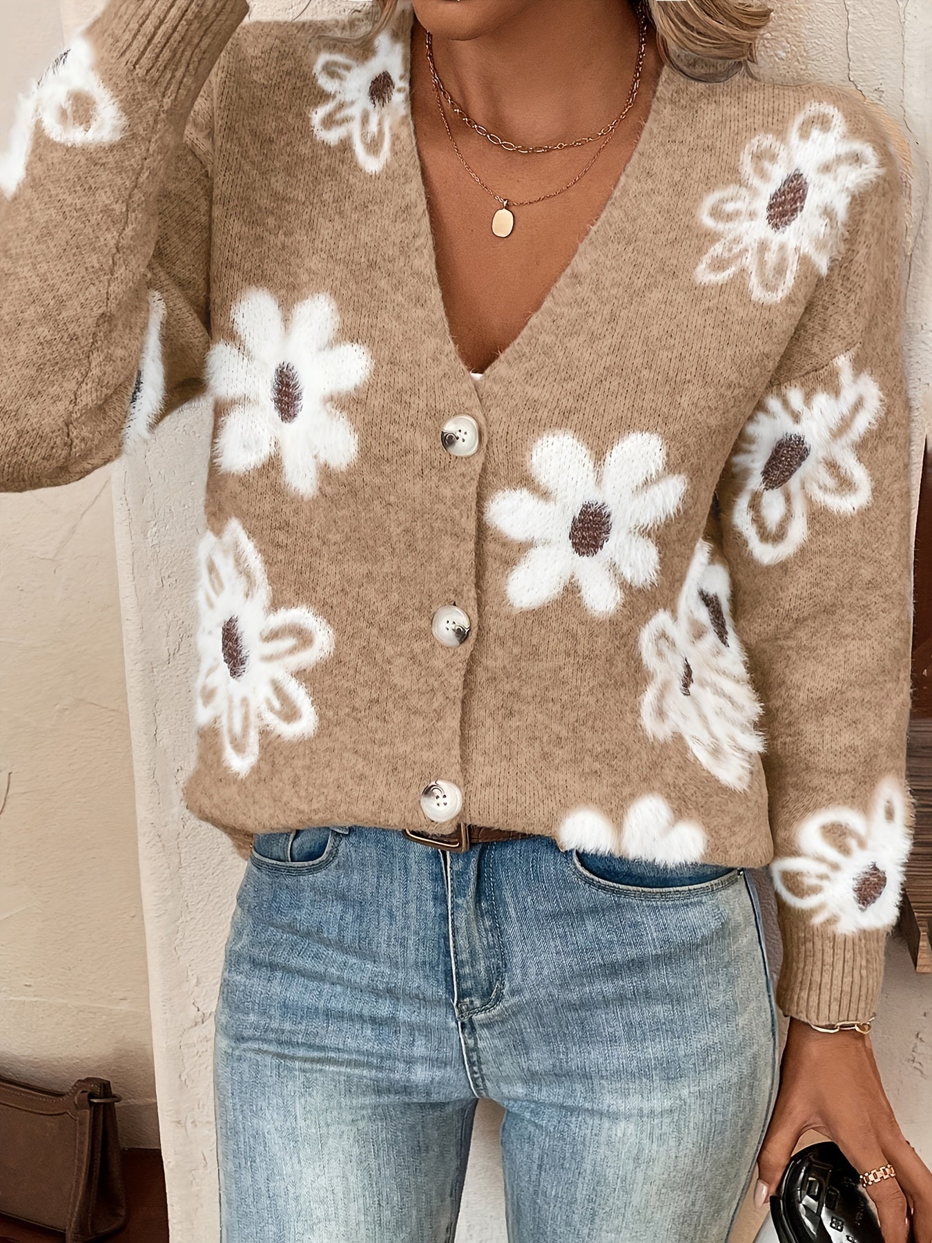 Sylvie - Cardigan Féminin Fleuri Boutonné