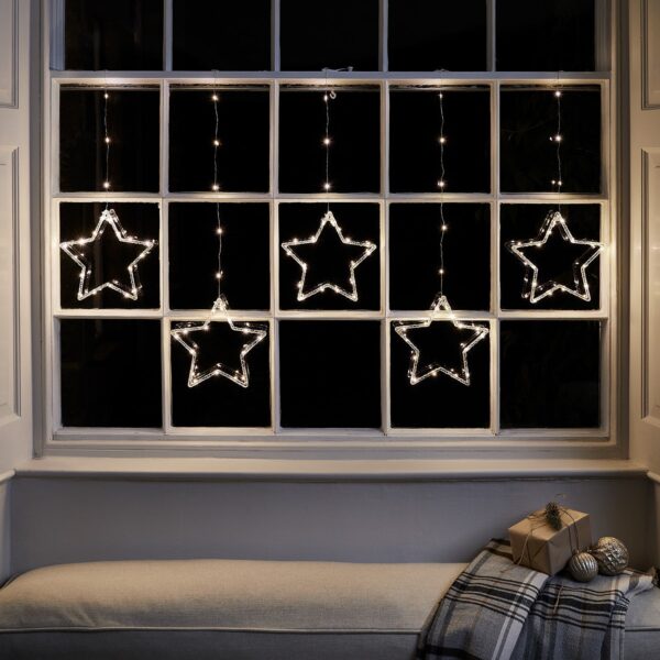 Nzmarket 5-Strand Star Curtain Christmas String Lights – Warm White