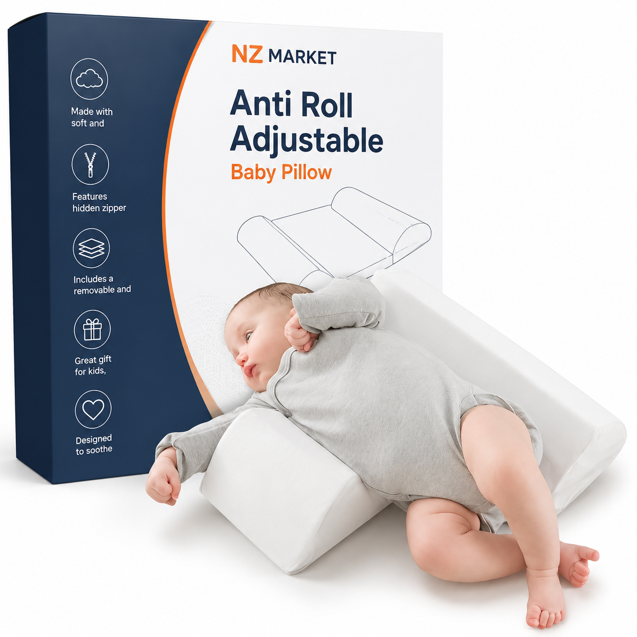 Nzmarket Anti Roll Adjustable Baby Pillow - SaferSleeper