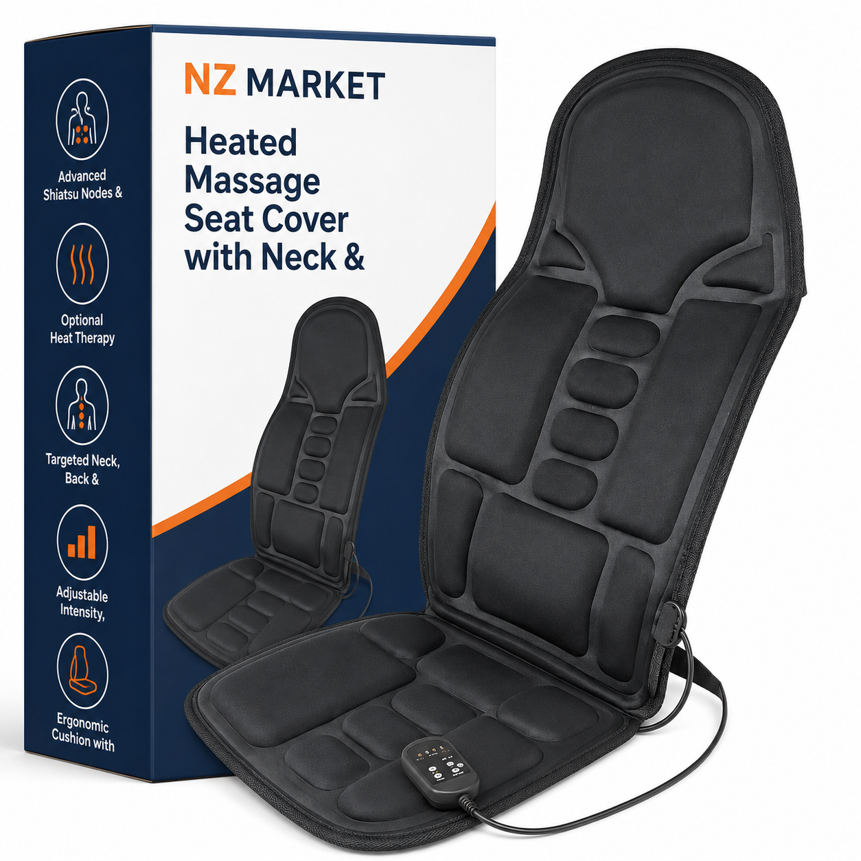 Heated Massage Seat Cover with Neck & Back Support - For Car and Home Use