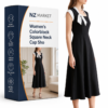 Women's Colorblock Square Neck Cap Shoulder Sleeve Waist Midi Dress