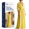 Women's Lemon Yellow Cotton And Linen Blend Maxi Shirt Dress With Tie Waist & Half Sleeves