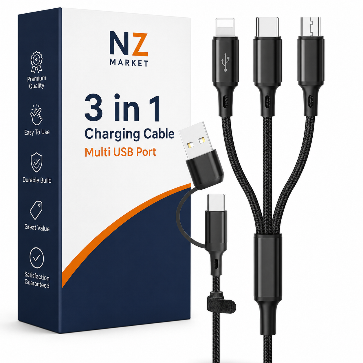 3 in 1 Charging Cable Multi USB Port