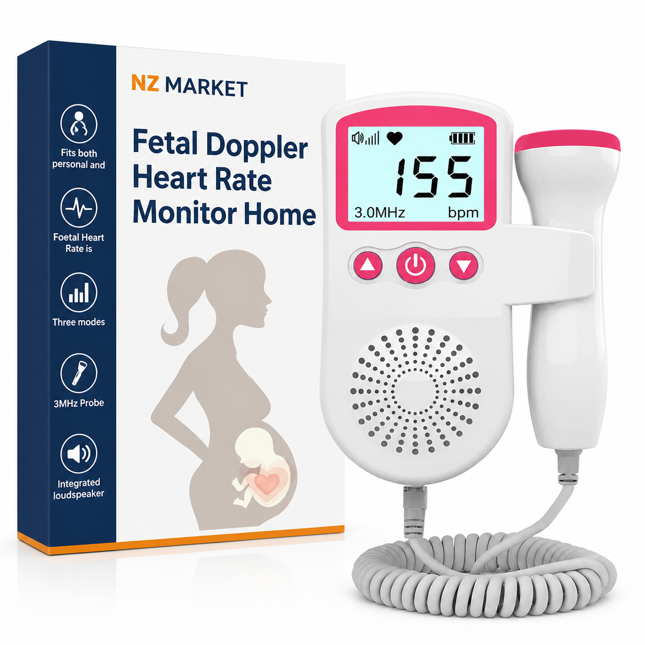 Nzmarket Fetal Doppler Heart Rate Monitor Home Pregnancy Baby Fetal Heart Rate Sound Detector
