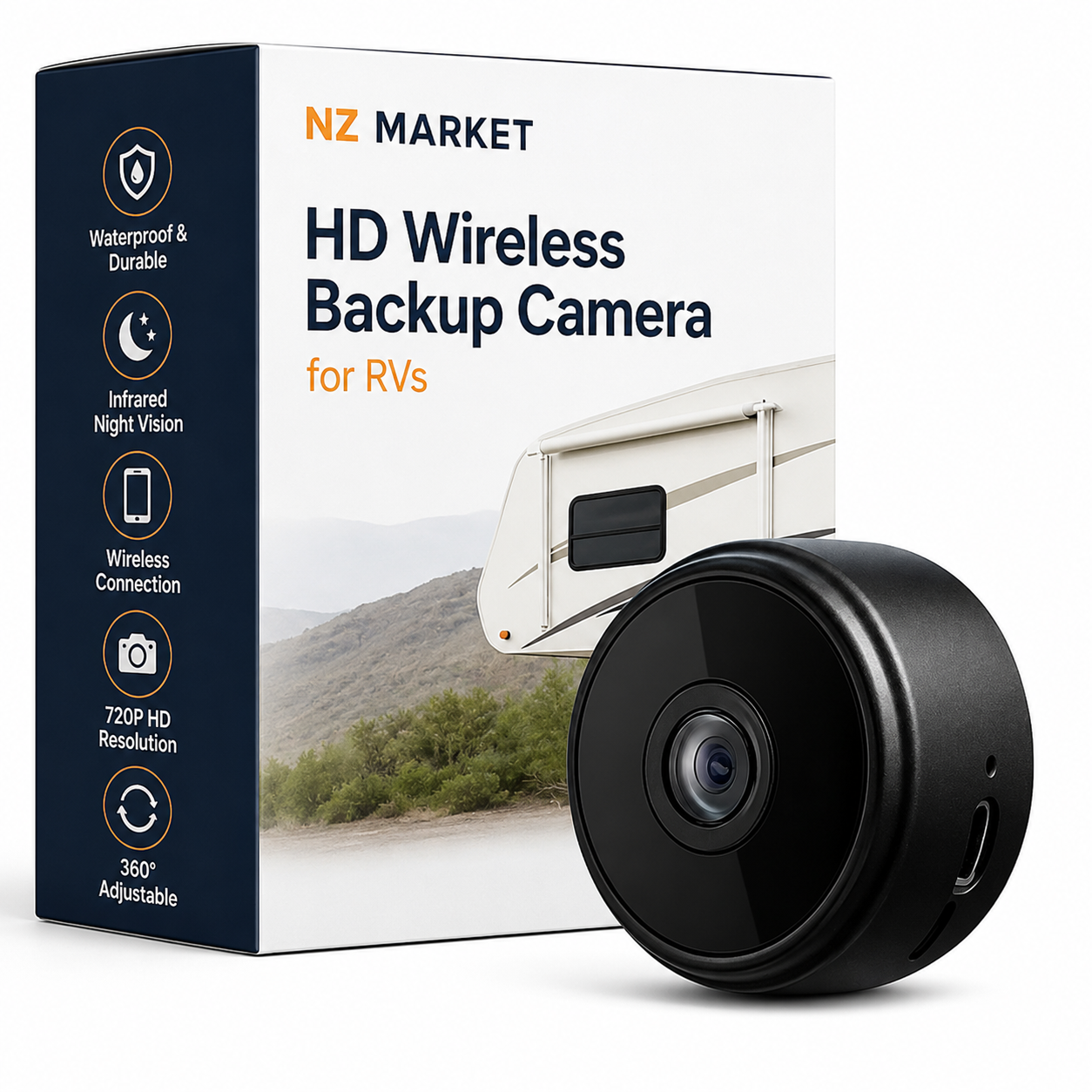 HD Wireless Backup Camera for RVs, Trucks, and Trailers - Waterproof, Easy Installation