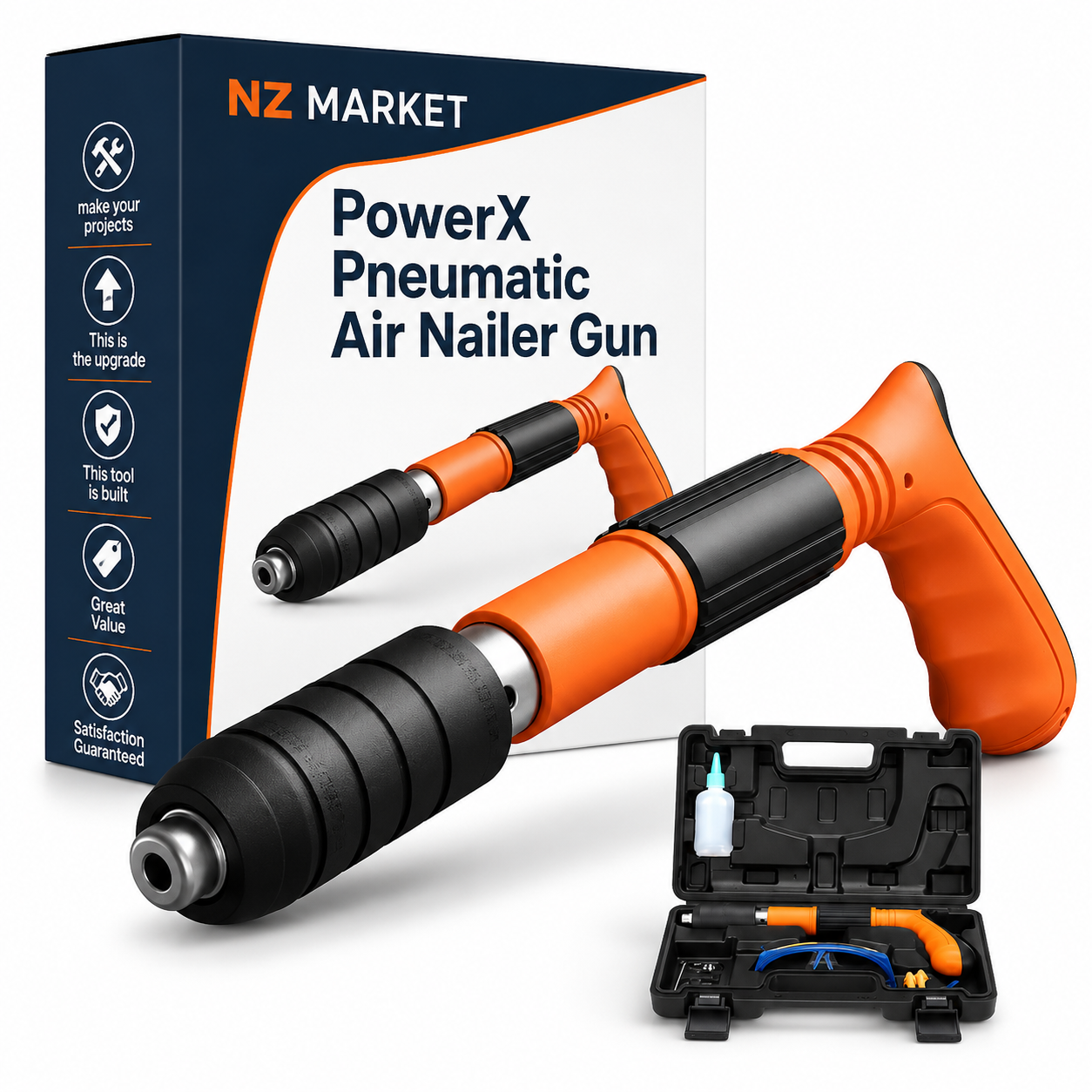 PowerX Pneumatic Air Nailer Gun – Heavy-Duty Brad/Finish Nailer