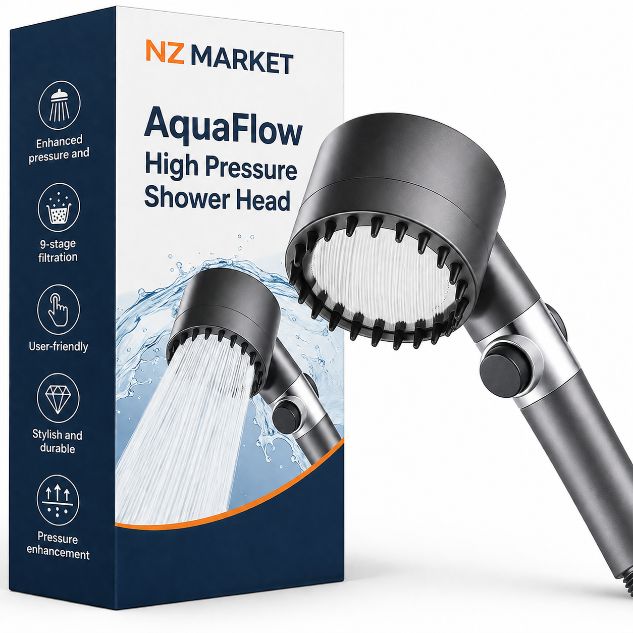 AquaFlow High Pressure Shower Head - Spa Experience At Home