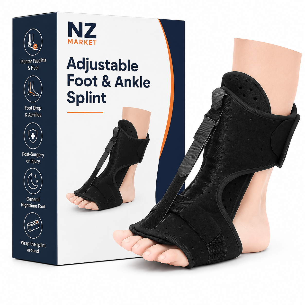Adjustable Foot & Ankle Splint - Supports Heel, Tendon, and Fascia Comfort