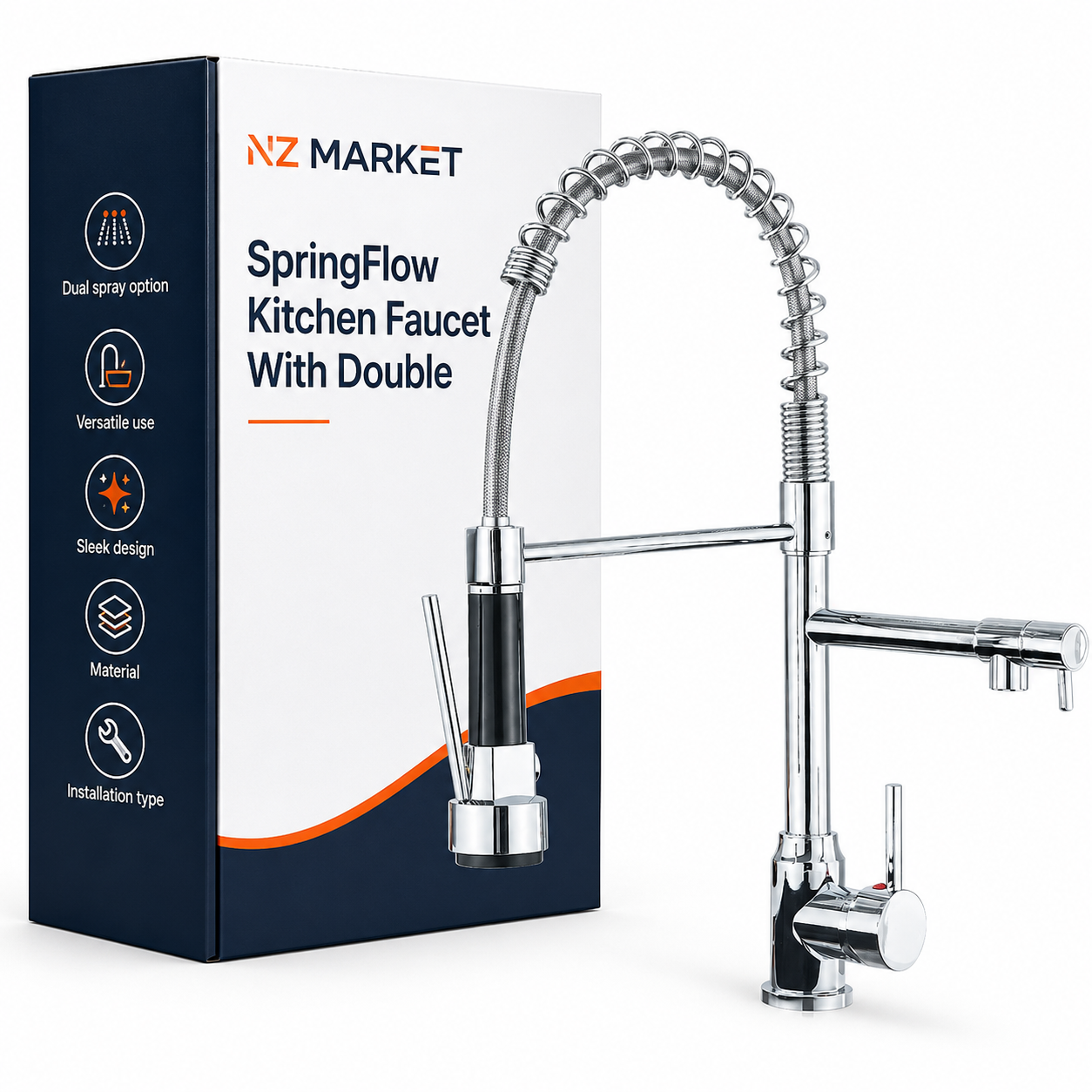 SpringFlow Kitchen Faucet With Double Outlet
