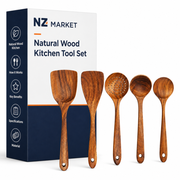 Natural Wood Kitchen Tool Set – Non-Scratch