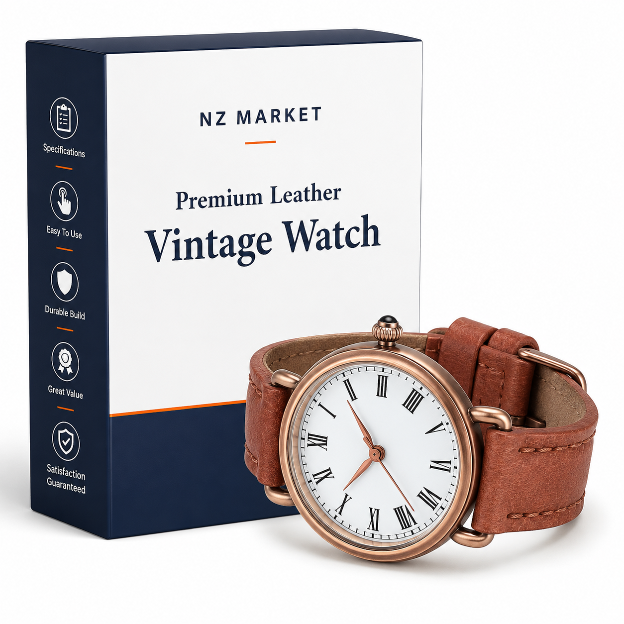 Premium Leather Vintage Watch - Small Round Dial