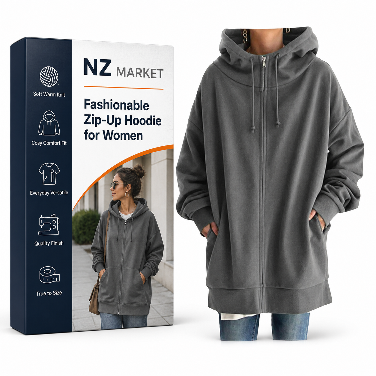 Fashionable Zip-Up Hoodie for Women