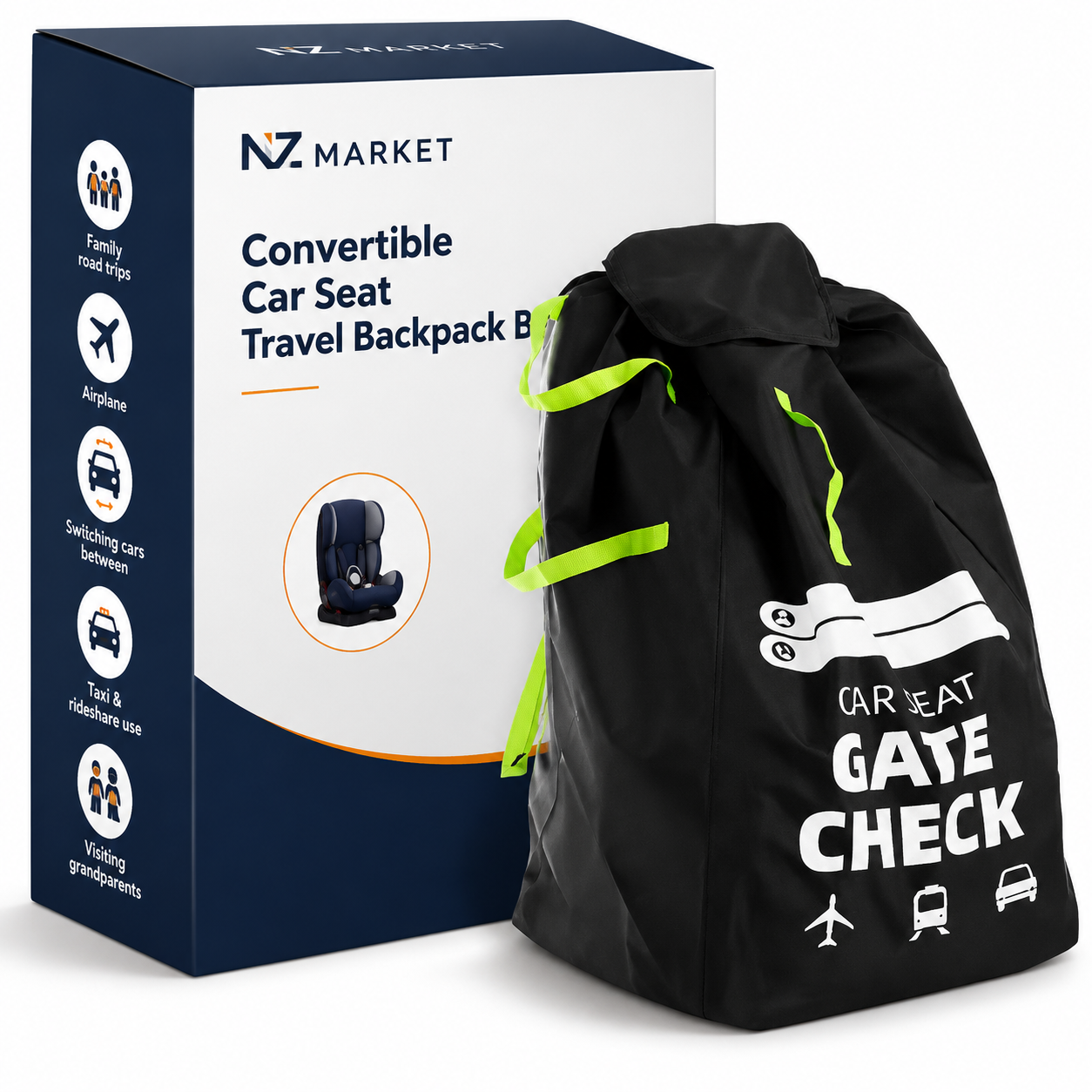 Nzmarket Convertible Car Seat Travel Backpack Bag | Waterproof Child Seat Protector