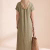 Women's Minimalist Linen Blend Short-sleeved Shirt Maxi Dress