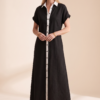 Women's Minimalist Linen Blend Short-sleeved Shirt Maxi Dress
