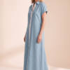Women's Minimalist Linen Blend Short-sleeved Shirt Maxi Dress