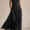 Women's Minimalist Linen Blend Halter Neck Sleeveless Maxi Dress