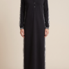 Women's Minimalist White-trimmed Button-down Collar Sweatshirt Dress Maxi Dress