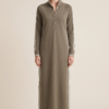 Women's Minimalist White-trimmed Button-down Collar Sweatshirt Dress Maxi Dress