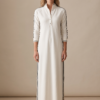 Women's Minimalist White-trimmed Button-down Collar Sweatshirt Dress Maxi Dress