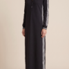 Women's Minimalist White-trimmed Button-down Collar Sweatshirt Dress Maxi Dress