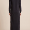 Women's Minimalist White-trimmed Button-down Collar Sweatshirt Dress Maxi Dress