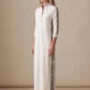 Women's Minimalist White-trimmed Button-down Collar Sweatshirt Dress Maxi Dress
