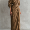 Women's Minimalist V-neck Linen Blend Maxi Dress