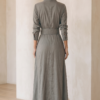 Ladies Lapel Long Sleeve Single Breasted Belt Maxi Dress