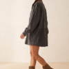 Women's Simple Loose Leather Lapel Spliced Suede Mini Dress