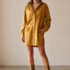Women's Simple Loose Leather Lapel Spliced Suede Mini Dress