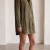 Women's Simple Loose Leather Lapel Spliced Suede Mini Dress