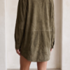Women's Simple Loose Leather Lapel Spliced Suede Mini Dress