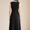 Women's Colorblock Square Neck Cap Shoulder Sleeve Waist Midi Dress