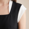 Women's Colorblock Square Neck Cap Shoulder Sleeve Waist Midi Dress