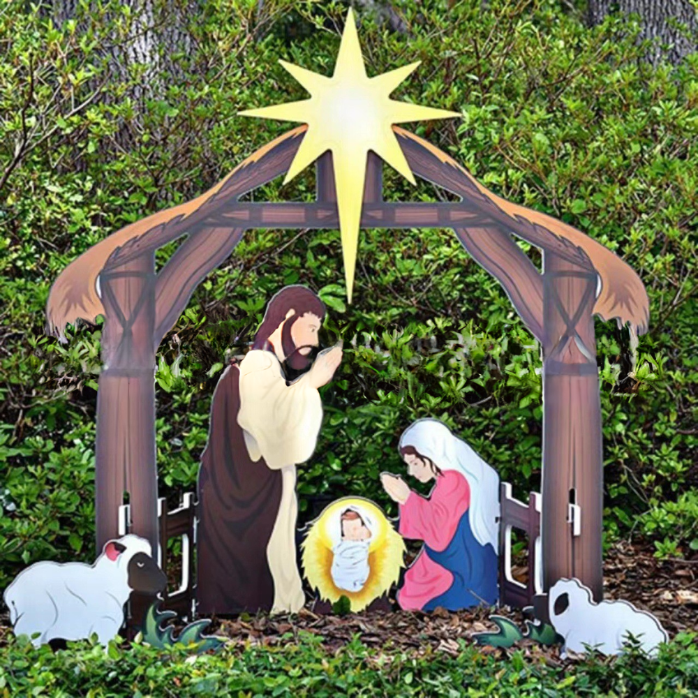 Nzmarket Outdoor Illuminated Nativity Scene Silhouette Christmas Display