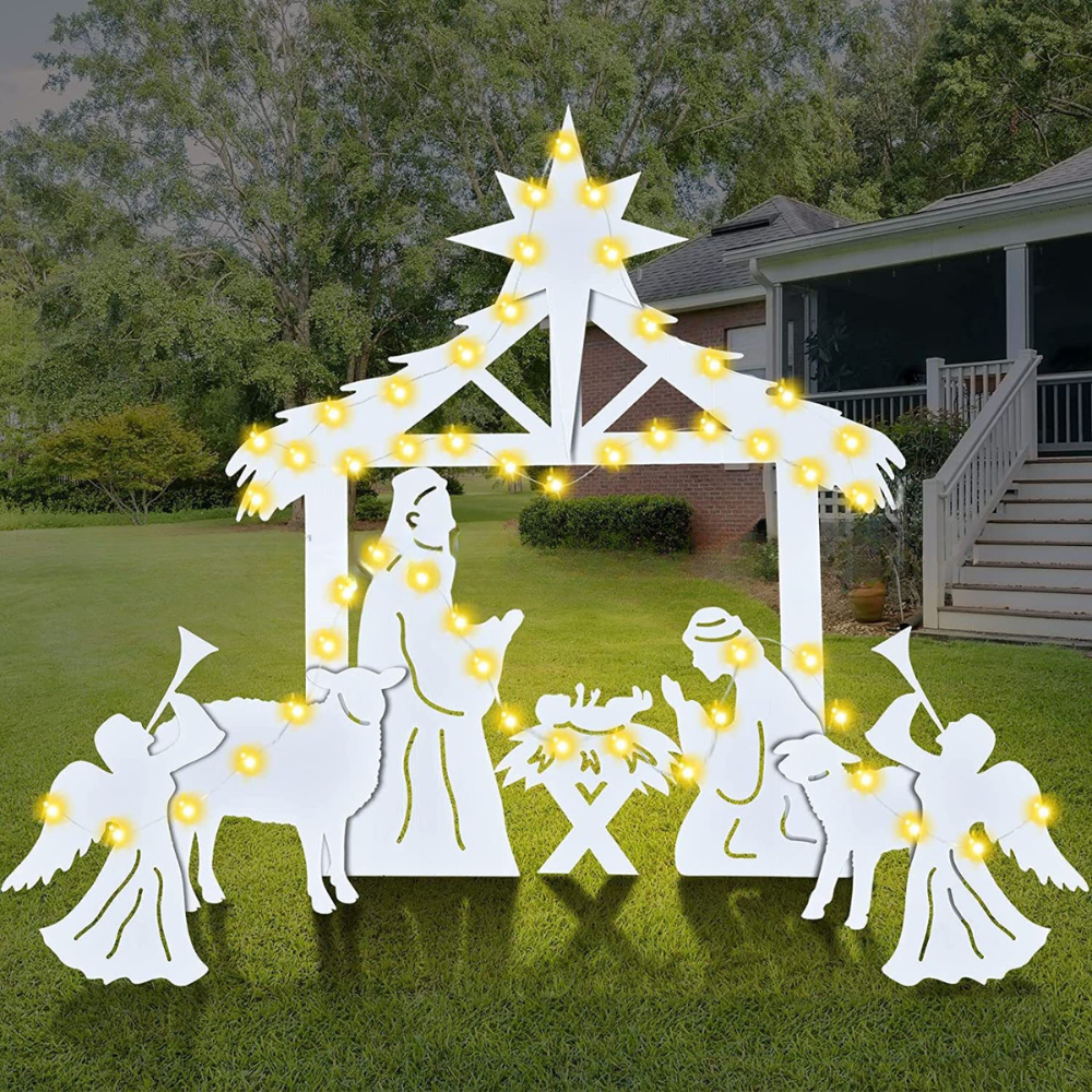 Nzmarket Outdoor Illuminated Nativity Scene Silhouette Christmas Display