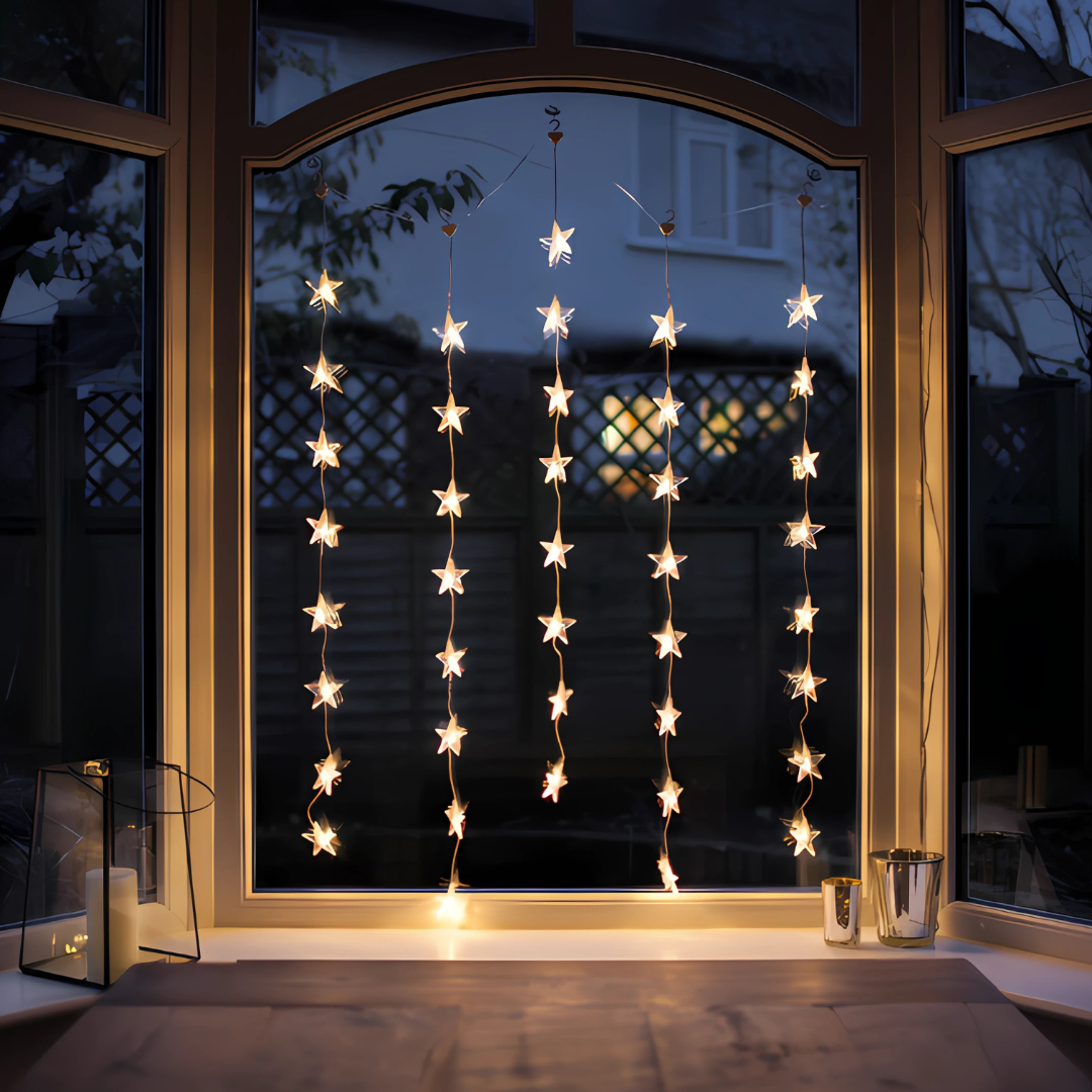 Nzmarket Star Curtain Christmas Fairy Lights – 5-Strand Warm White Display