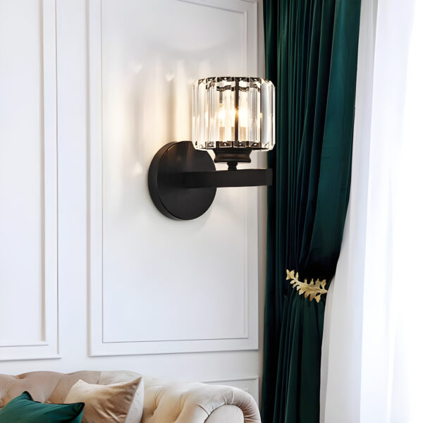 Nzmarket Crystal Glass Wall Light – Round & Square, Black & Gold Finish