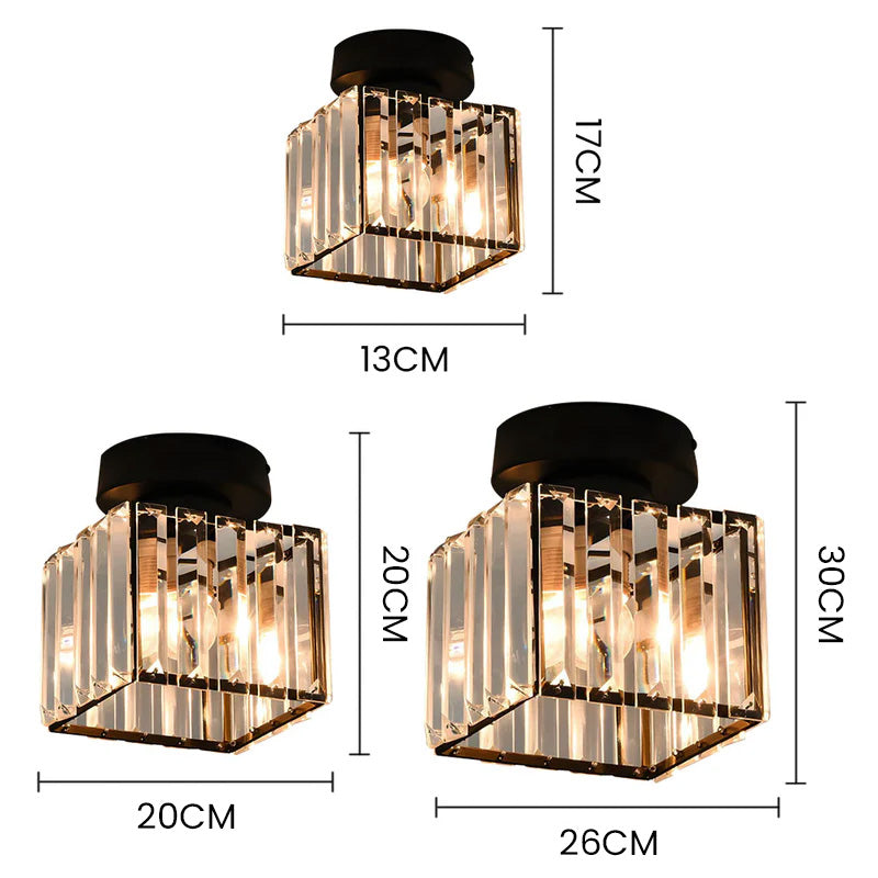 Nzmarket Crystal Glass LED Ceiling Light – Square & Circle, Black Frame